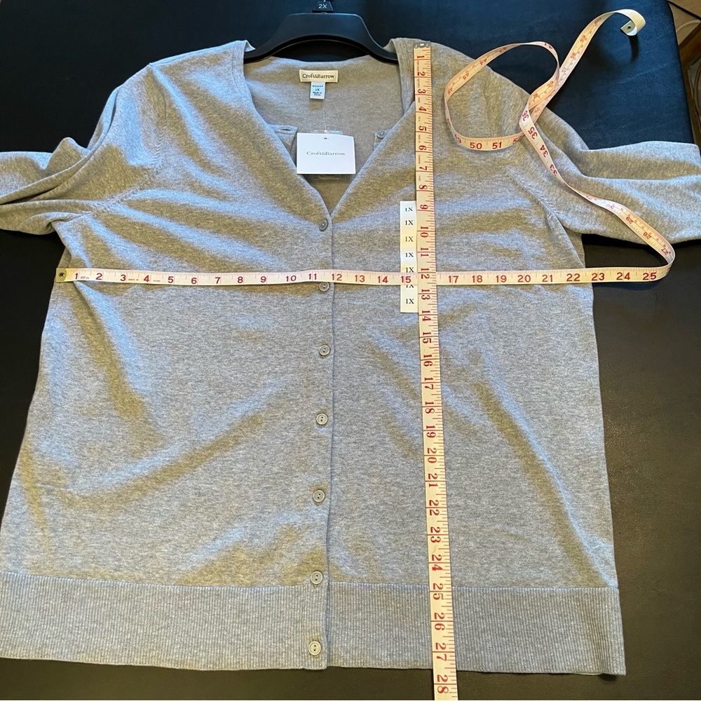 CROFT & BARROW Gray Cardigan Button Down Long Sleeve Top Sweater Plus Sz 1X NEW - Picture 7 of 8